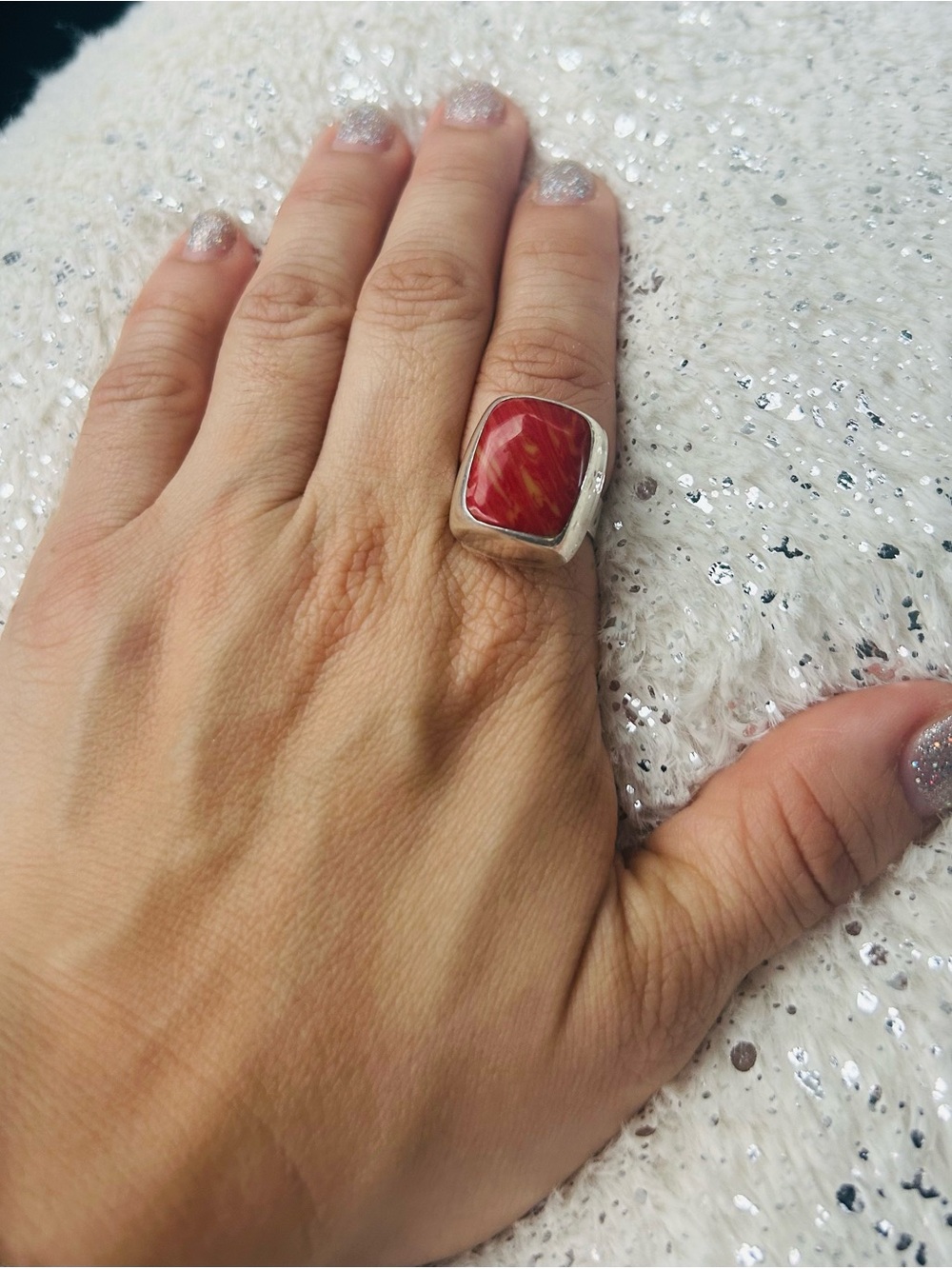 Mexican Sterling Silver 925 Red Stone Statement Ring (adjustable)